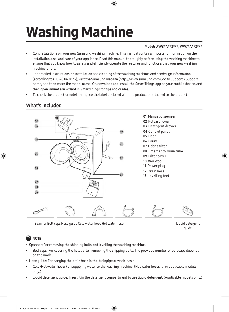 Image de la première page du manuel de l'appareil WW80A6S28AE