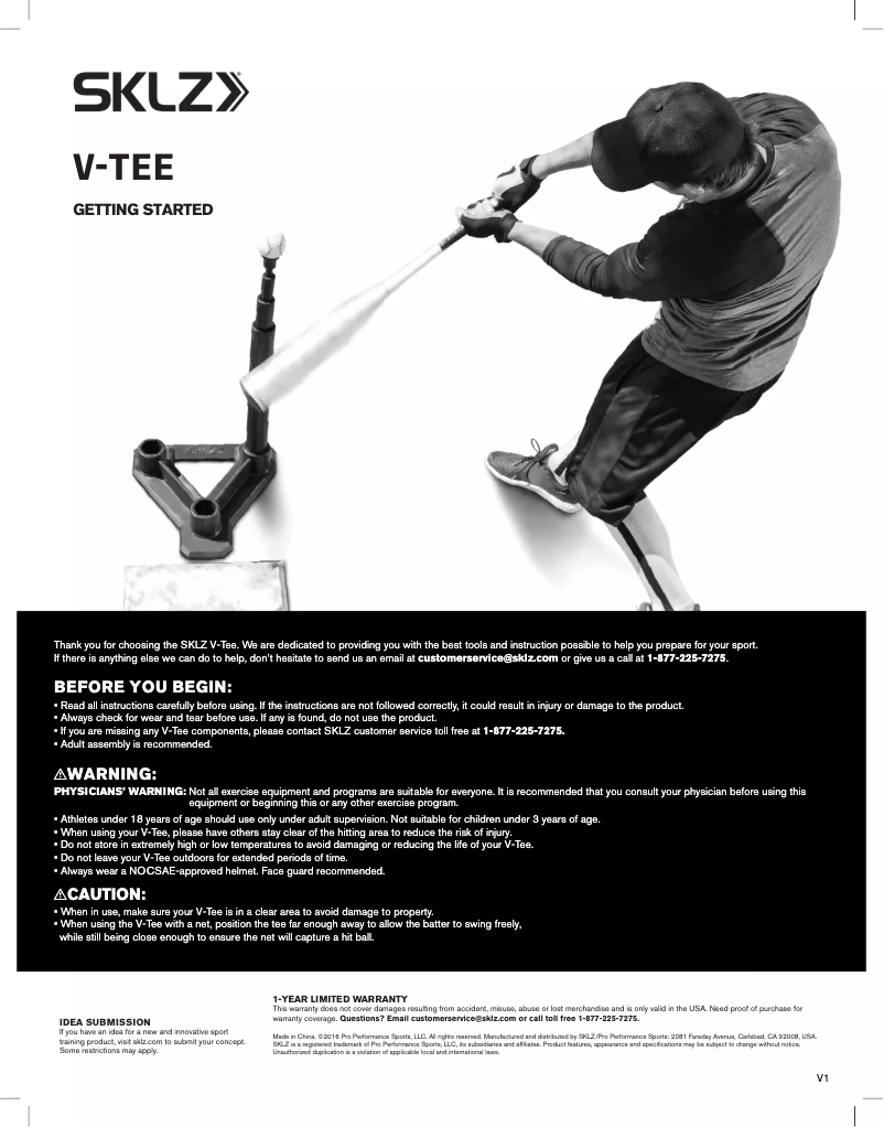 Page n°1 - Manuel utilisateur SKLZ V-TEE
