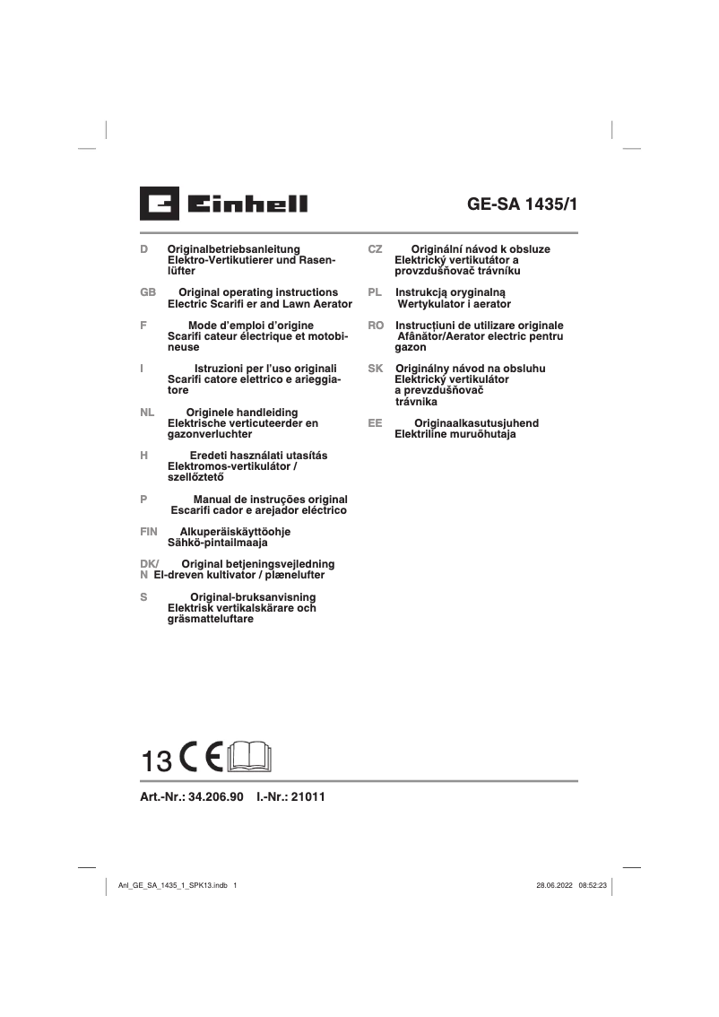 Page n°1 - Manuel utilisateur Einhell GE-SA 1435/1