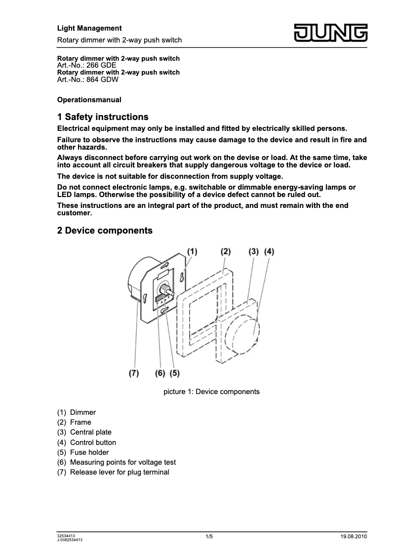 Page 1 de la notice Manuel utilisateur JUNG 864GDW