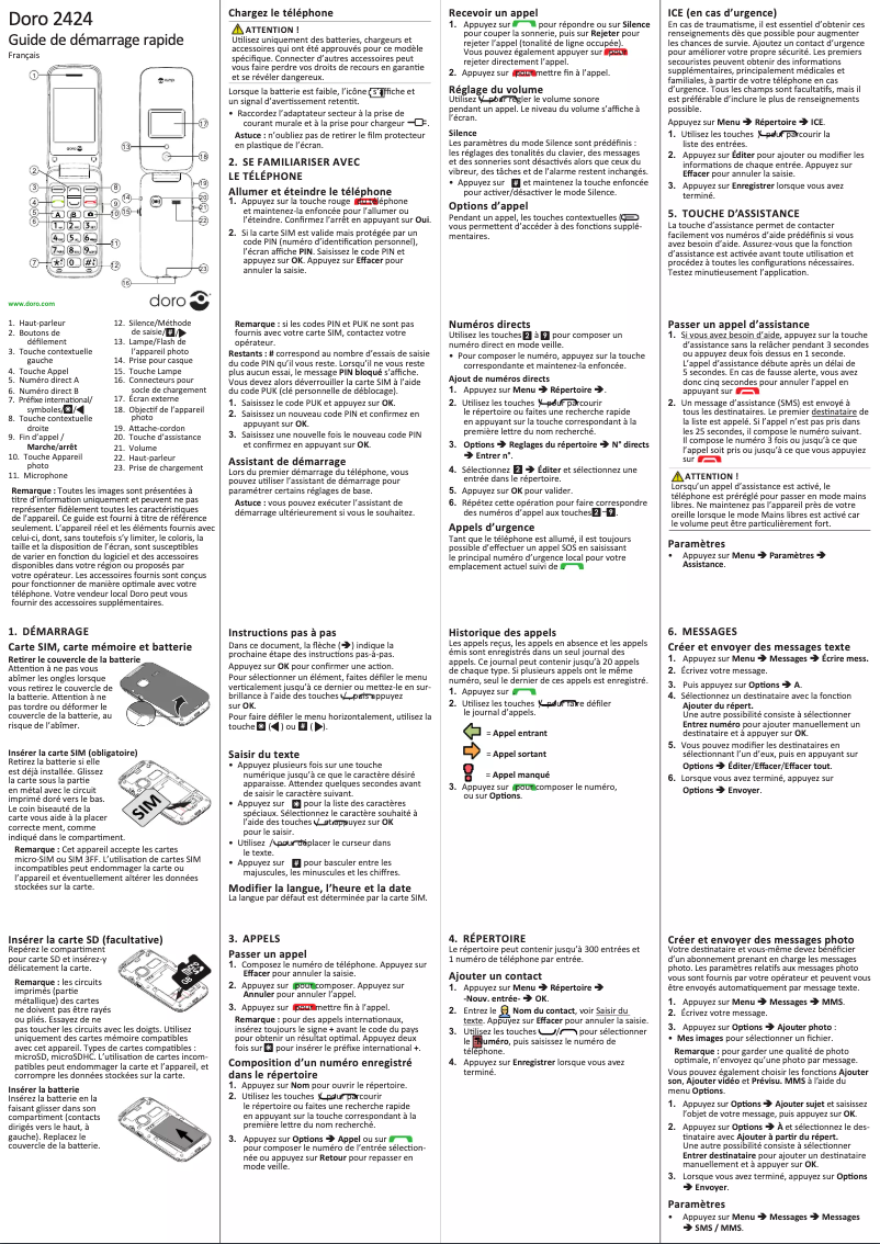 Page 1 de la notice Manuel utilisateur Doro 2424