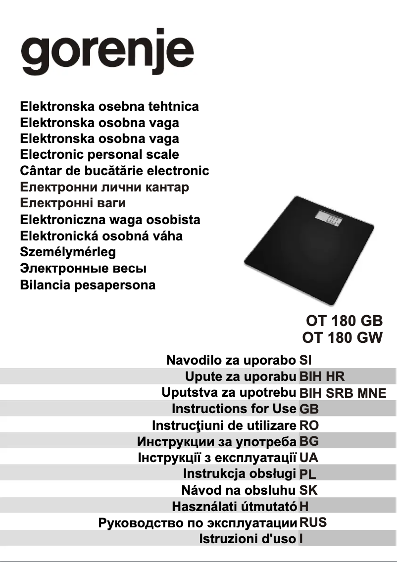 Page n°1 - Manuel utilisateur Gorenje OT180GW