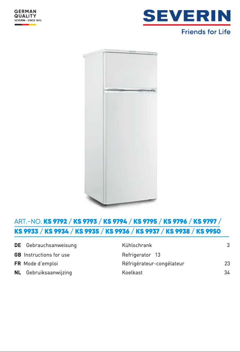Page 1 de la notice Manuel utilisateur Severin KS 9793