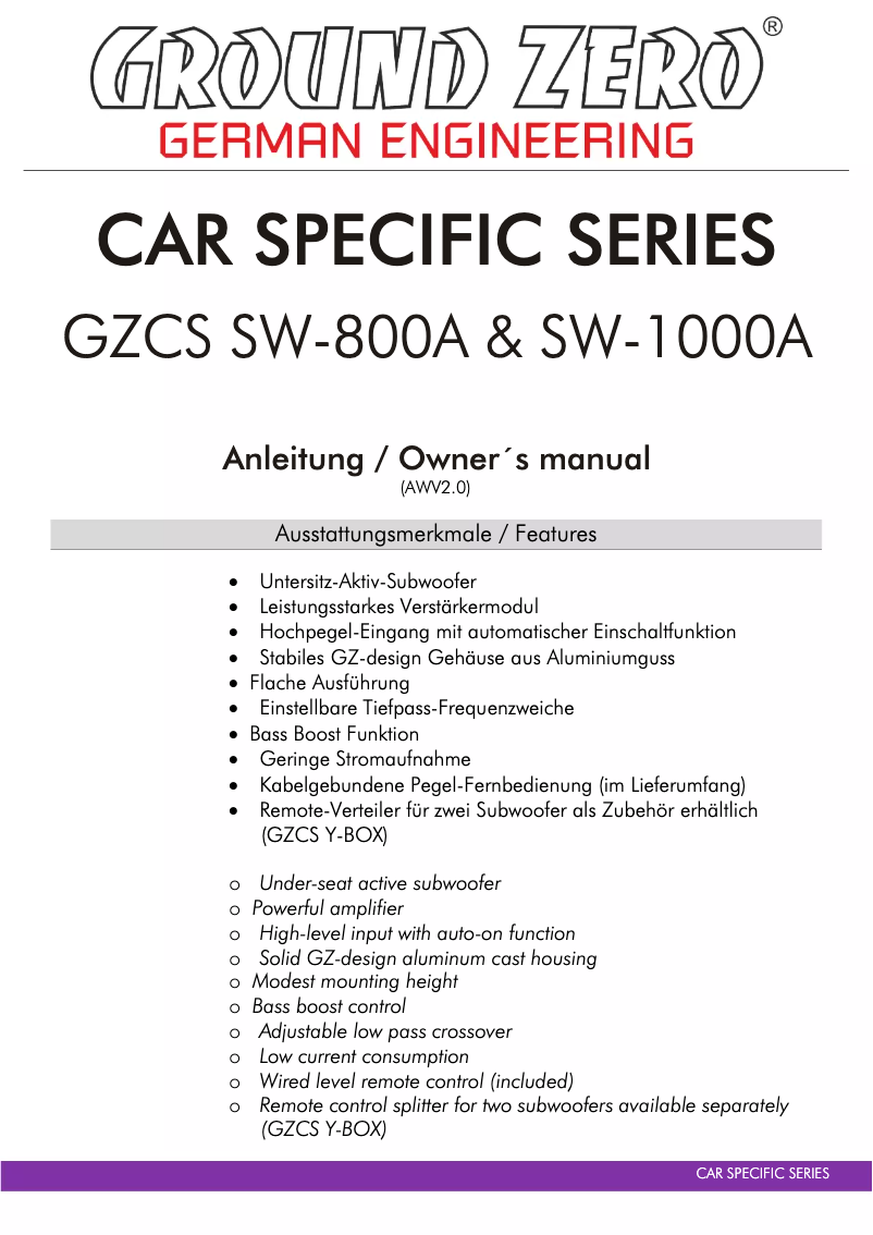 Image de la première page du manuel de l'appareil GZCS SW-1000A