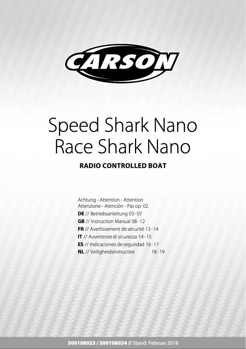 Page 1 de la notice Manuel utilisateur Carson Race Shark Nano