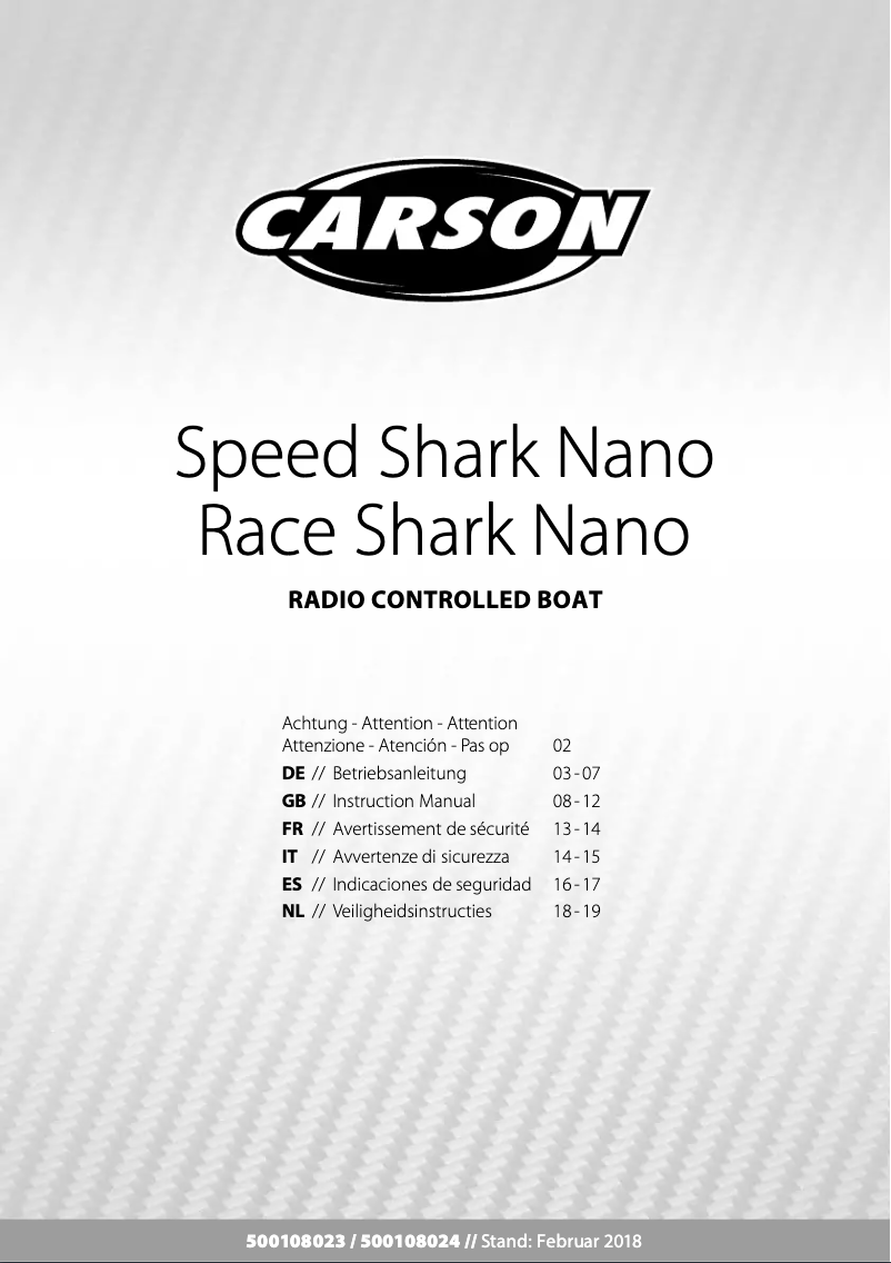 Image de la première page du manuel de l'appareil Race Shark Nano
