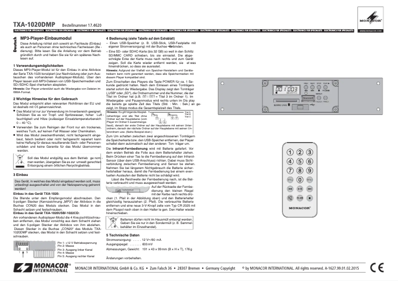 Page 1 de la notice Manuel utilisateur Monacor TXA-1020DMP