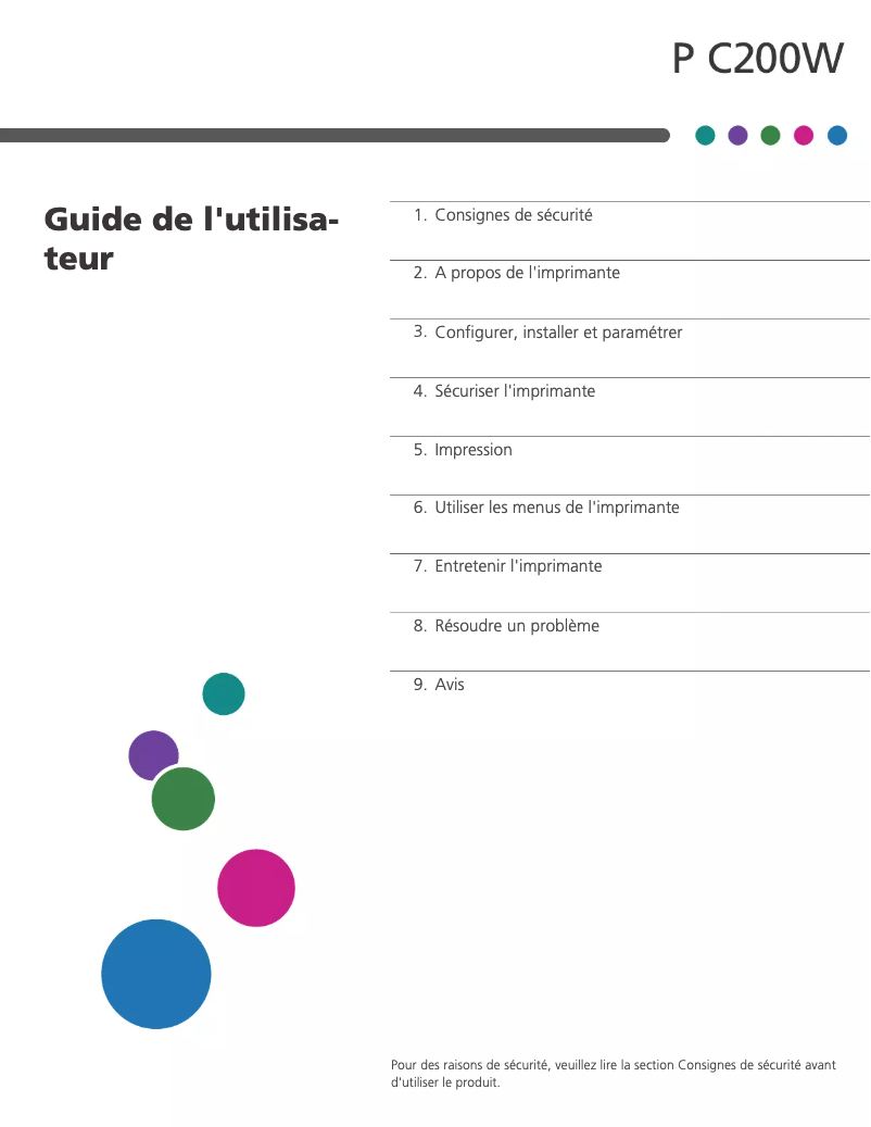 Image de la première page du manuel de l'appareil P C200W