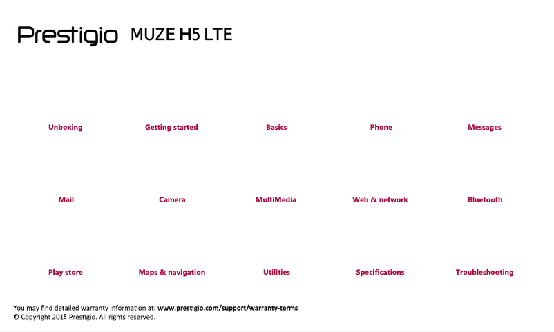 Page n°1 - Manuel utilisateur Prestigio MUZE H5 LTE