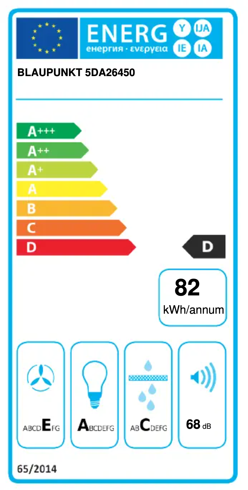 Page 1 de la notice Label énergétique Blaupunkt 5DA26450
