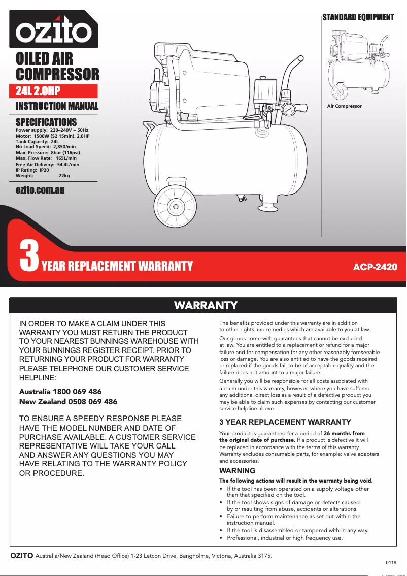 Image de la première page du manuel de l'appareil ACP-2420