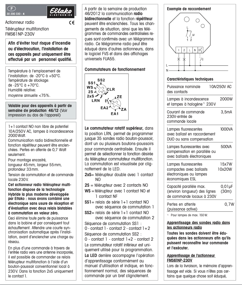 Page n°1 - Manuel utilisateur Eltako FMS61NP-230V