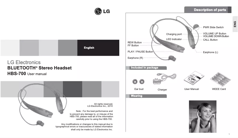 Página 1 del manual Manual de usuario LG HBS-700