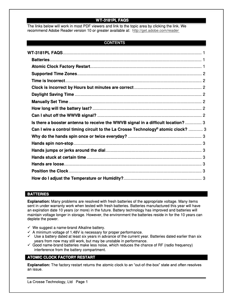 Image de la première page du manuel de l'appareil WT-3181PL