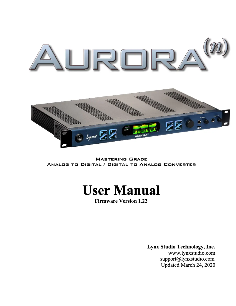 Page n°1 - Manuel utilisateur Lynx Aurora 8