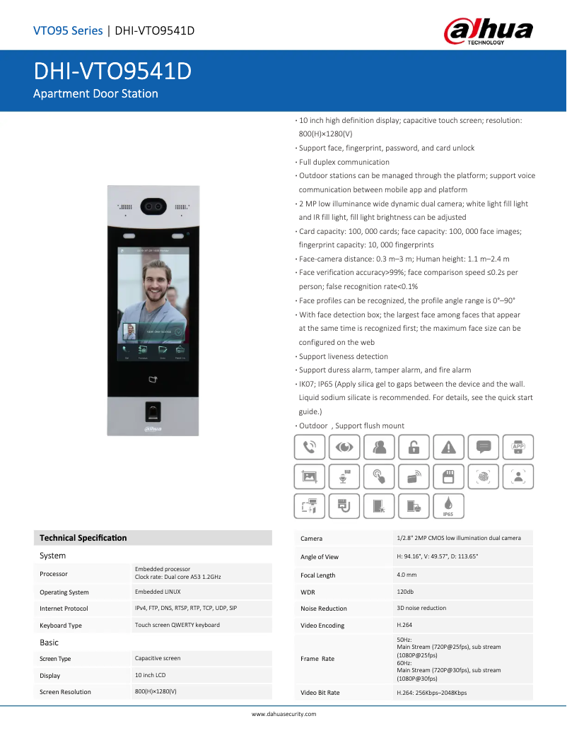 Página 1 del manual Ficha técnica Dahua Technology VTO9541D