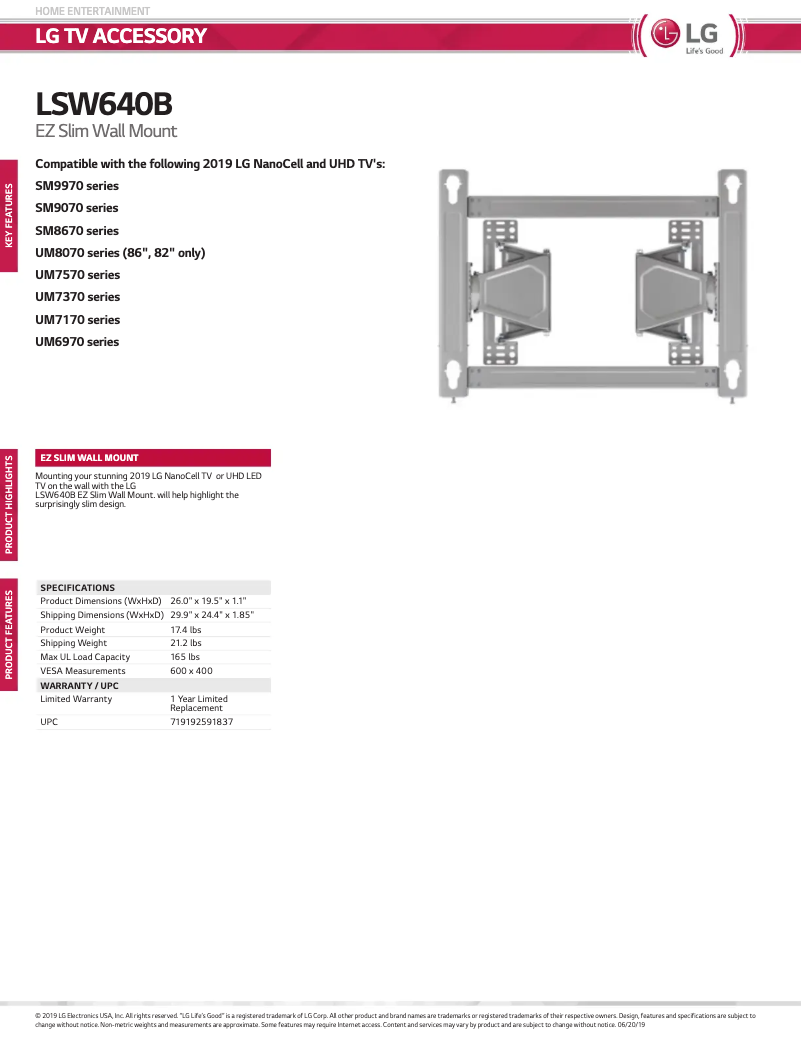 Página 1 del manual Ficha técnica LG LSW640B