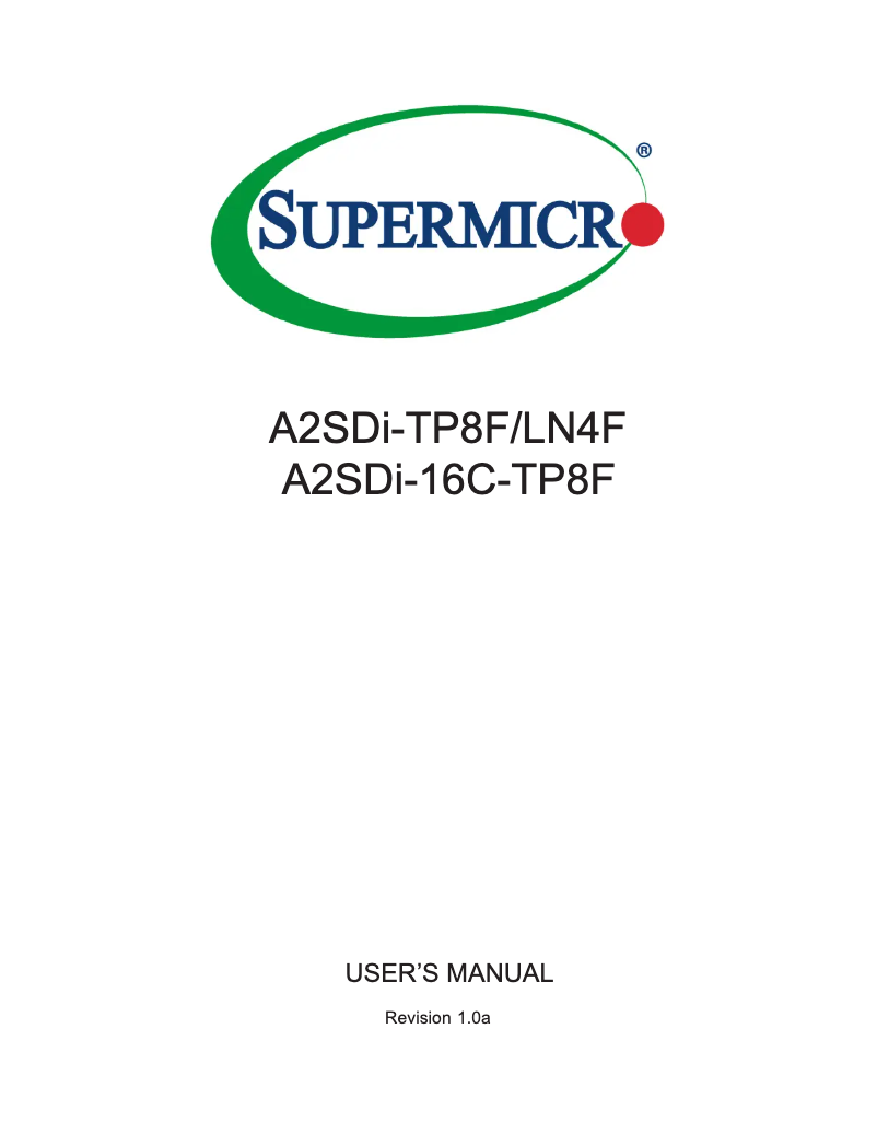 Page 1 de la notice Manuel utilisateur Supermicro A2SDI-16C-TP8F