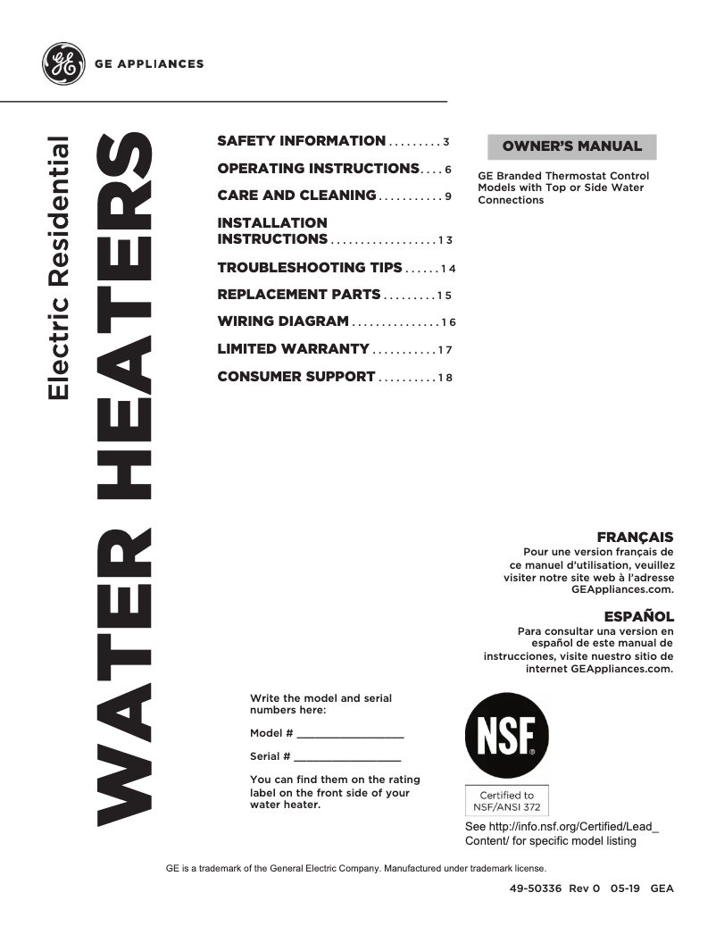 Page 1 de la notice Manuel utilisateur GE GE40L08BAM