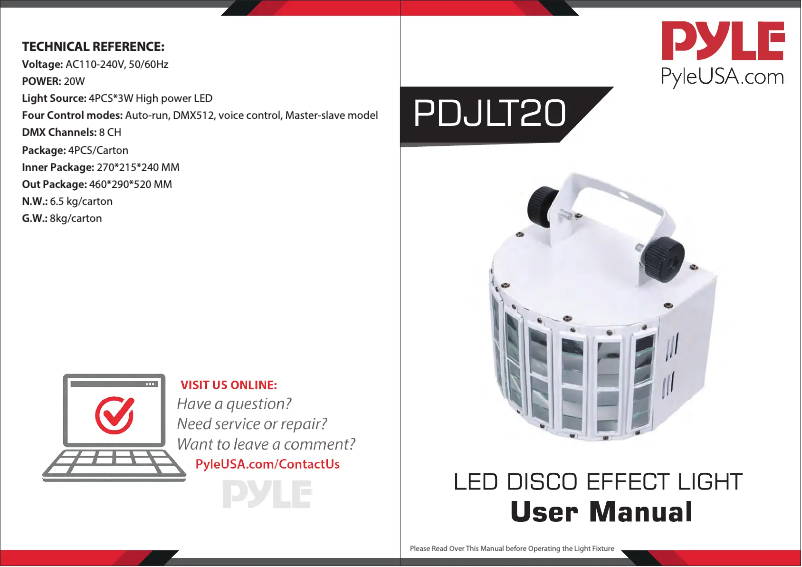 Page 1 de la notice Manuel utilisateur Pyle PDJLT20