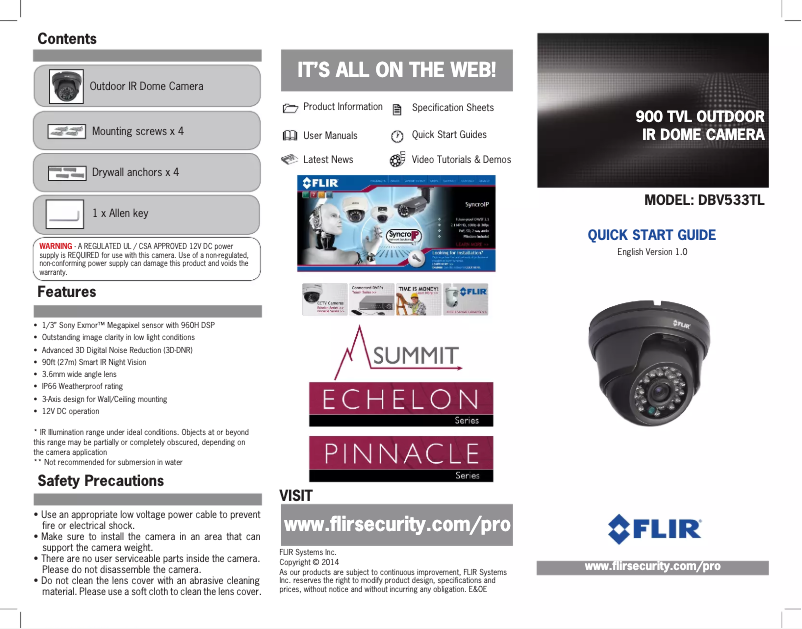 Page 1 de la notice Manuel utilisateur FLIR Summit DBV533TL
