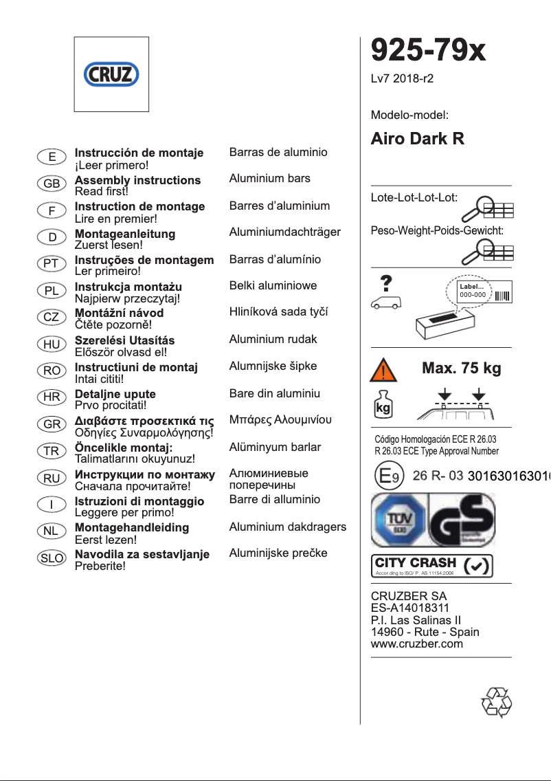Página 1 del manual Manual de usuario Cruz Airo Dark R