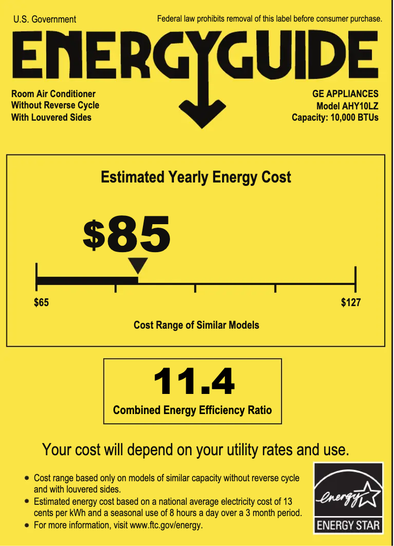 Page n°1 - Label énergétique GE AHY10LZ