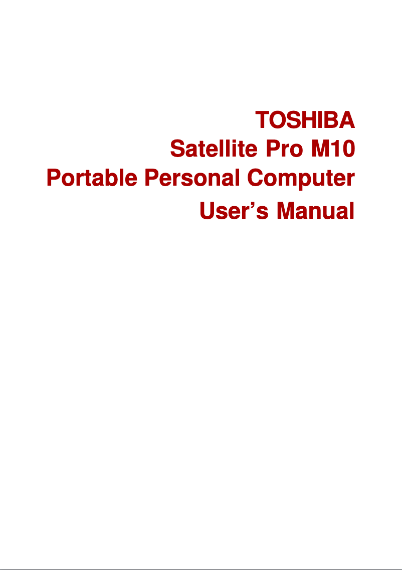 Page 1 de la notice Manuel utilisateur Toshiba Satellite Pro M10