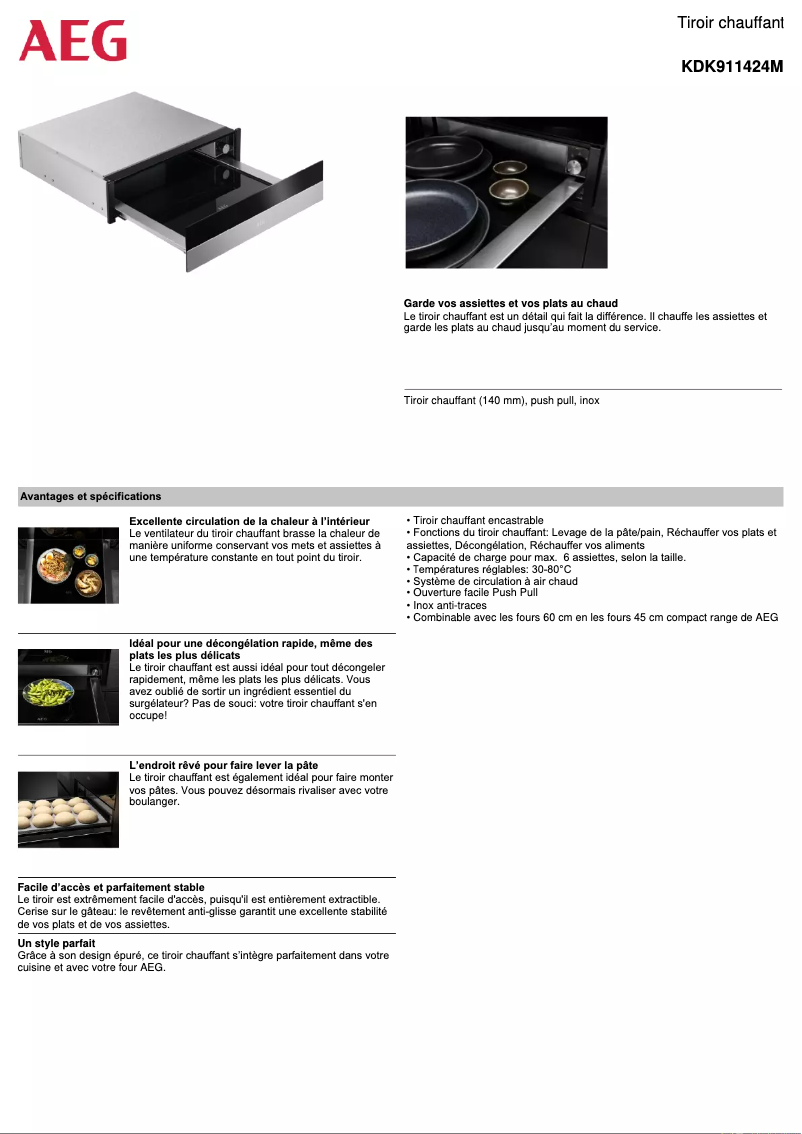 Page 1 de la notice Fiche technique AEG KDK911424M