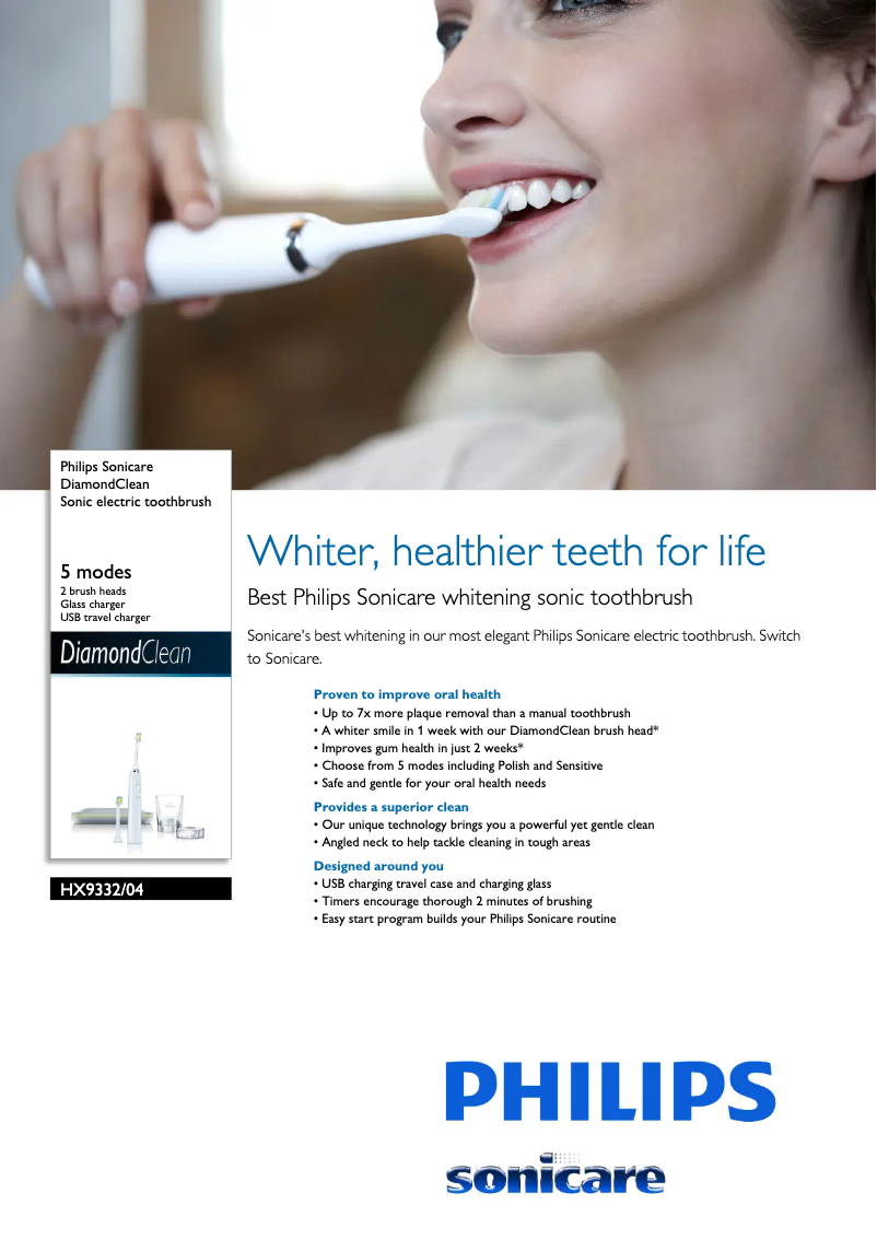 Page n°1 - Fiche technique Philips Sonicare DiamondClean HX9332