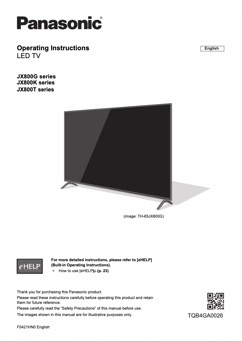 Page 1 de la notice Manuel utilisateur Panasonic TH-49JX800K
