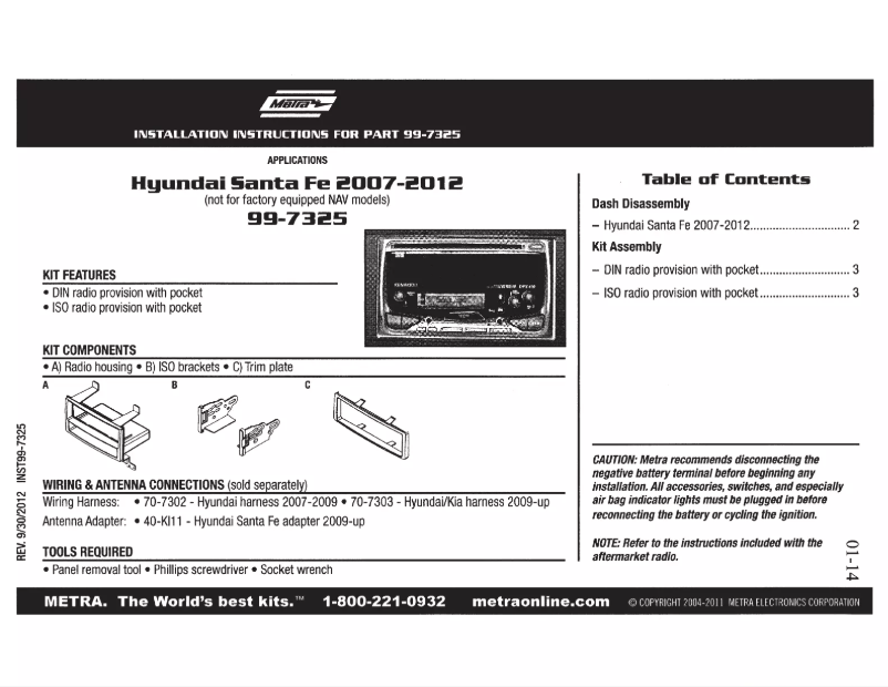 Page 1 de la notice Mode d'emploi Metra 99-7325S