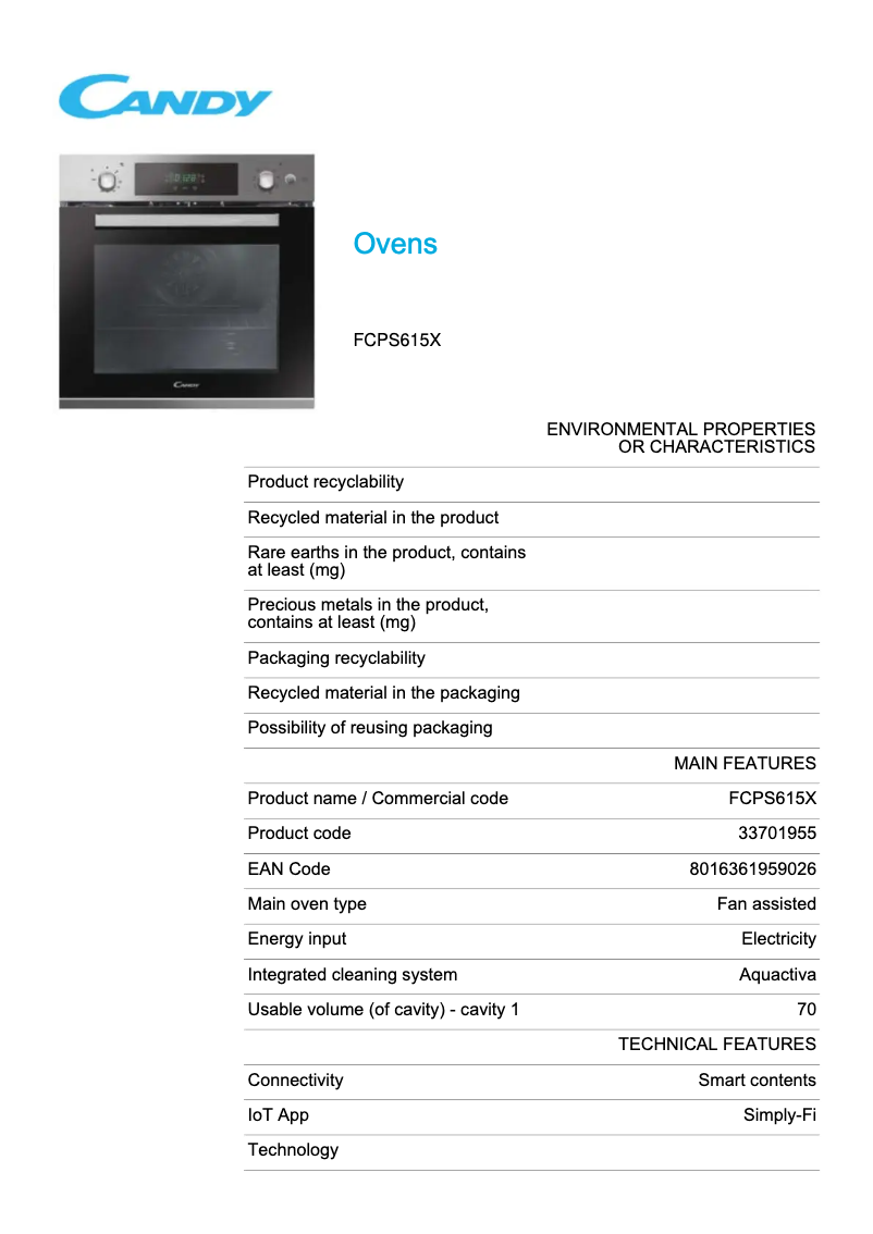 Image de la première page du manuel de l'appareil FCPS615X