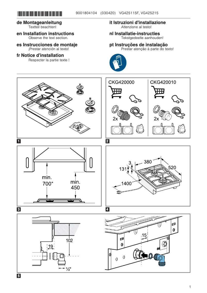 Página 1 del manual Guía de instalación Gaggenau VG415115