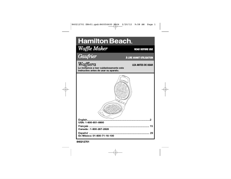 Page n°1 - Manuel utilisateur Hamilton Beach 26040