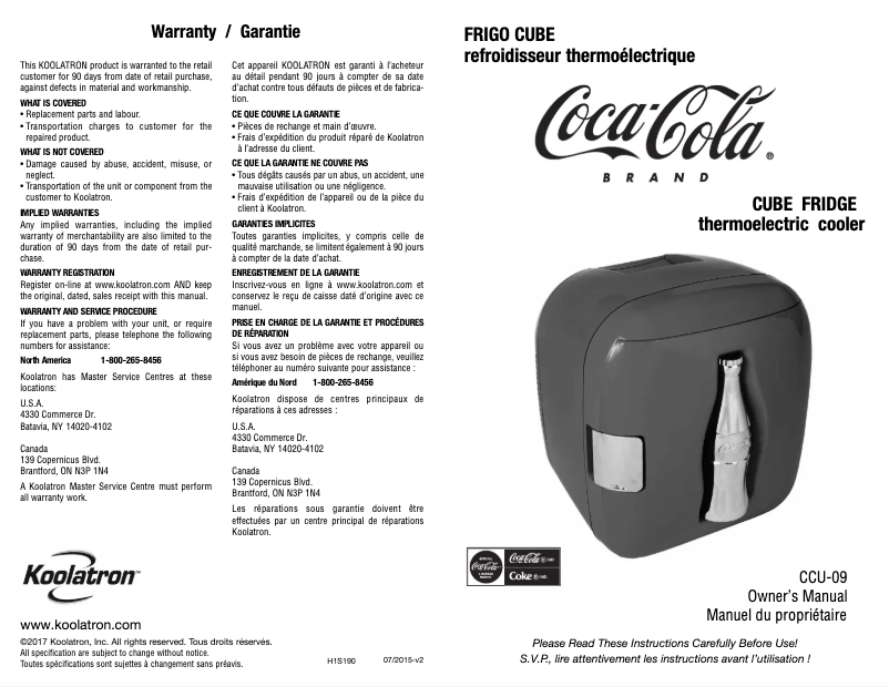 Page 1 de la notice Manuel utilisateur Coca-Cola CCU-09