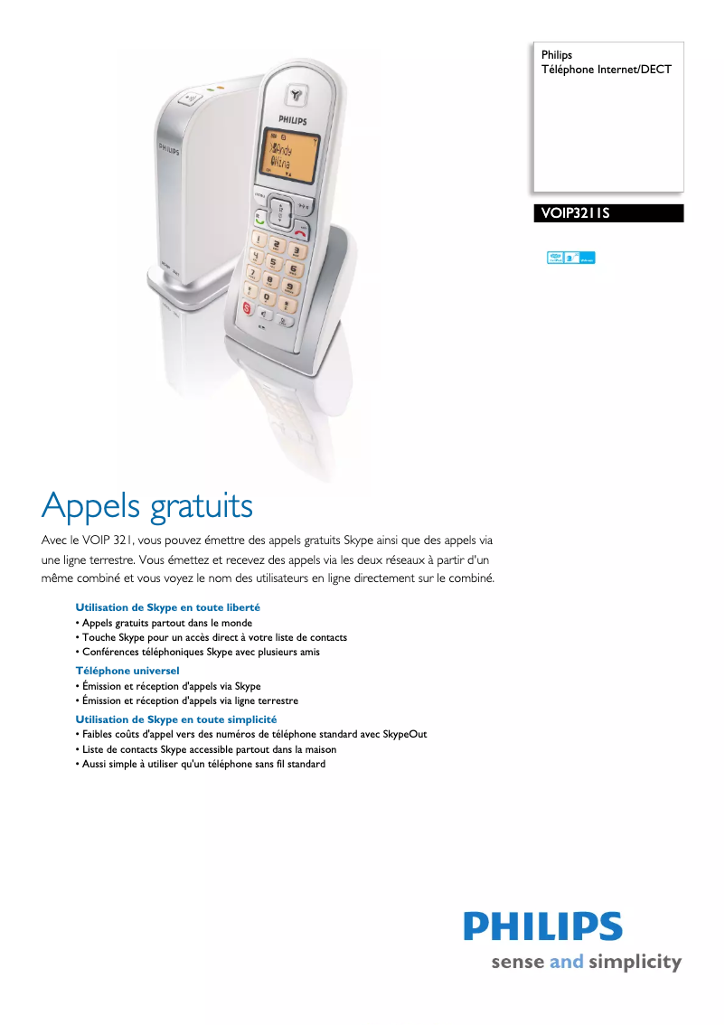 Página 1 del manual Ficha técnica Philips VOIP3211S