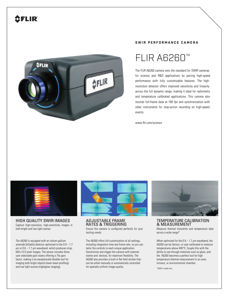 Page 1 de la notice Fiche technique FLIR A6260