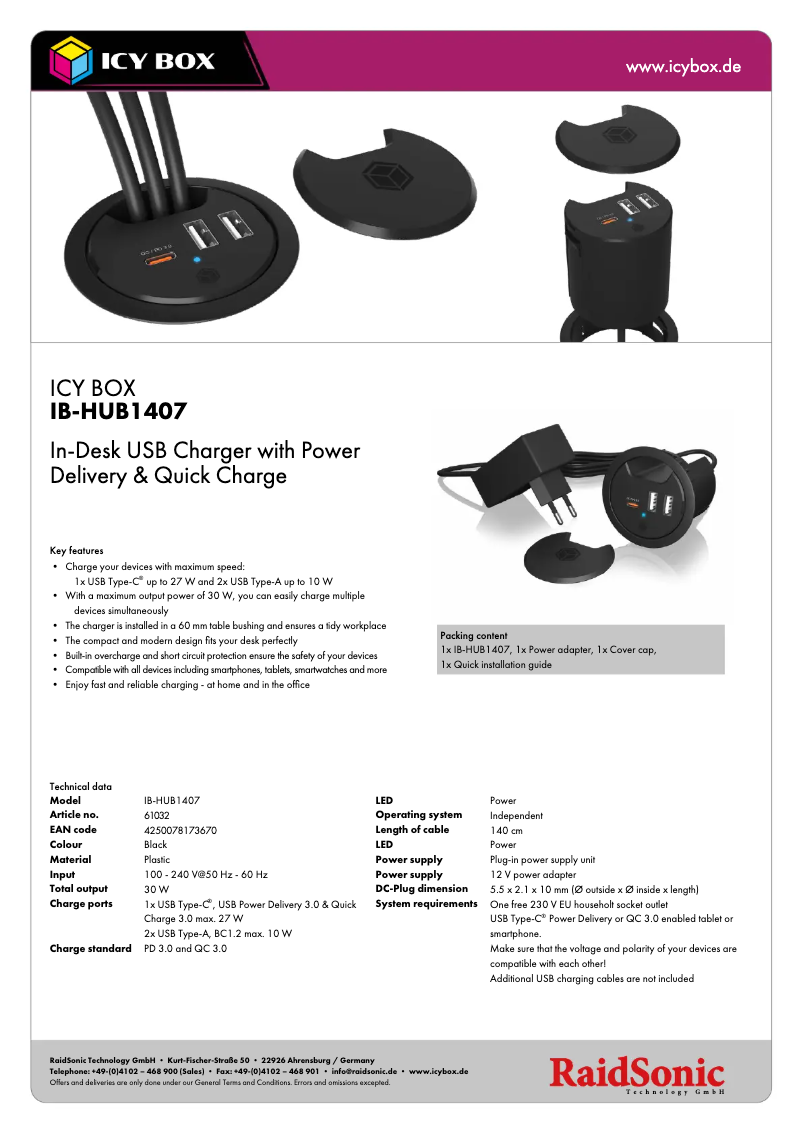 Página 1 del manual Ficha técnica Icy Box IB-HUB1407