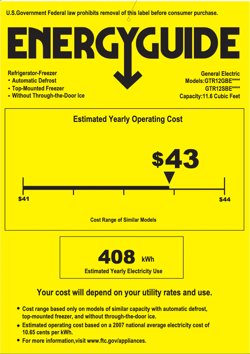 Página 1 del manual Etiqueta energética GE GTR12SBESS