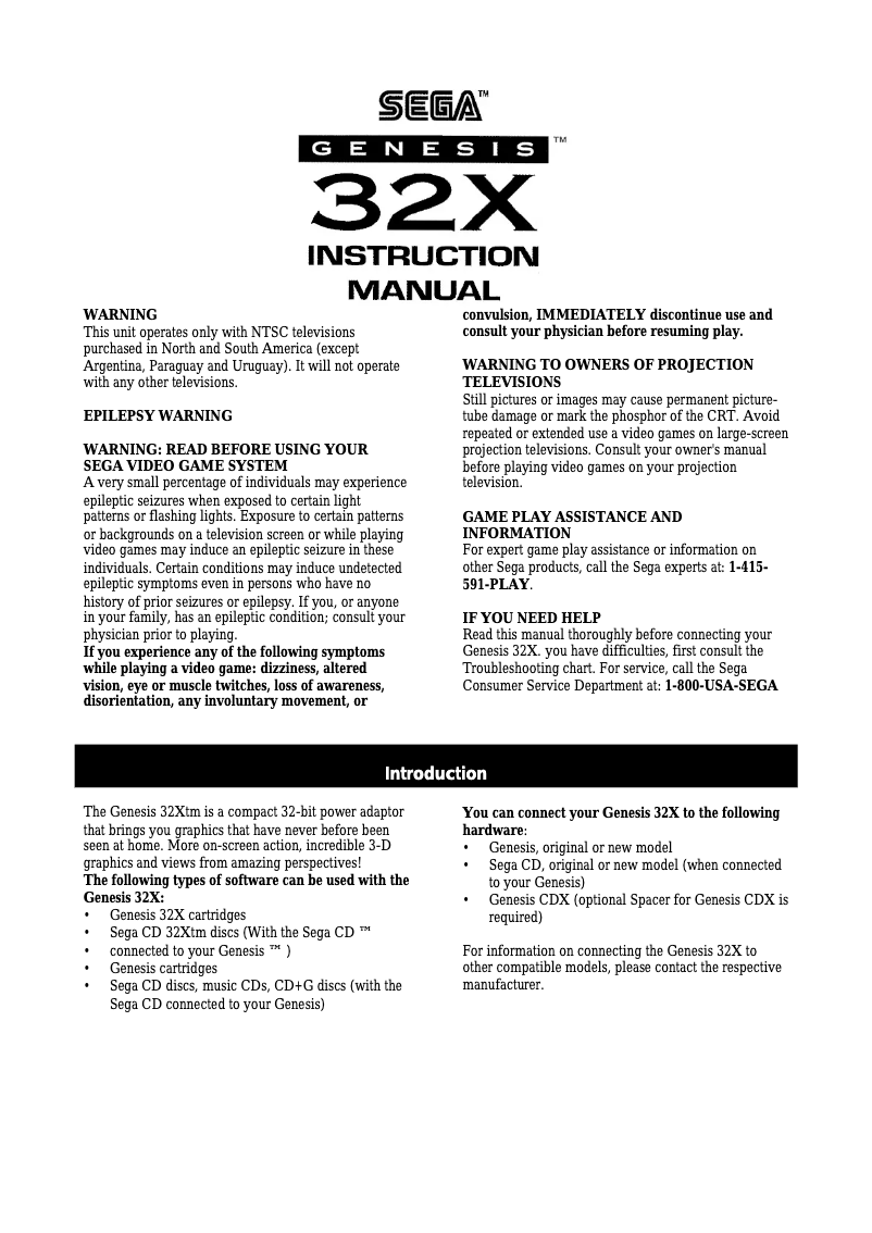 Page n°1 - Manuel utilisateur Sega Genesis 32X