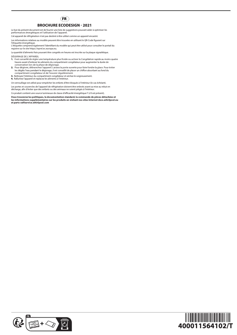 Page n°1 - Instructions / montage Whirlpool WHM25112