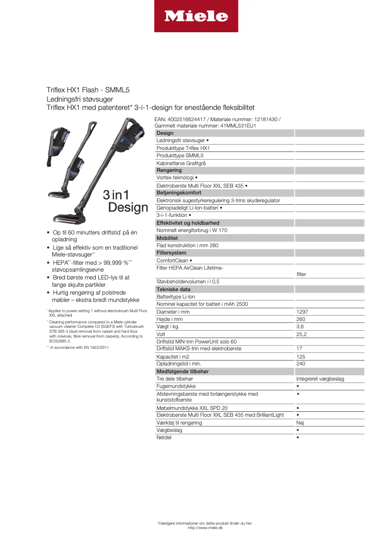 Page n°1 - Fiche technique Miele Triflex HX1 Flash