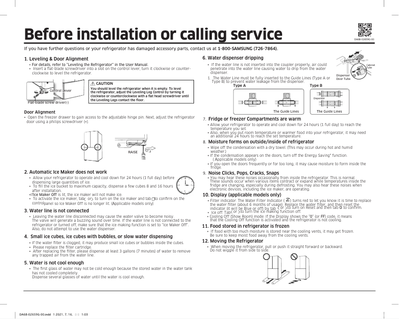 Page 1 de la notice Guide d'installation Samsung RF22A4221SR