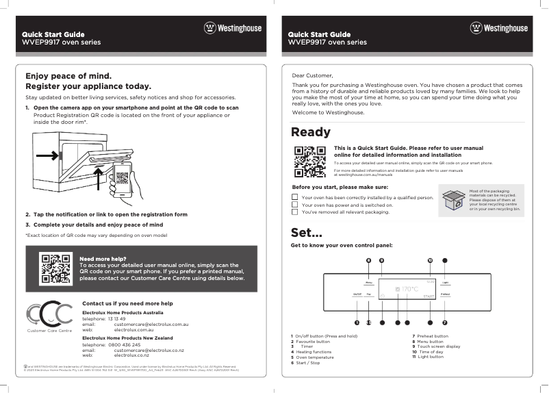 Page 1 de la notice Guide de démarrage rapide Westinghouse WVEP9917DD