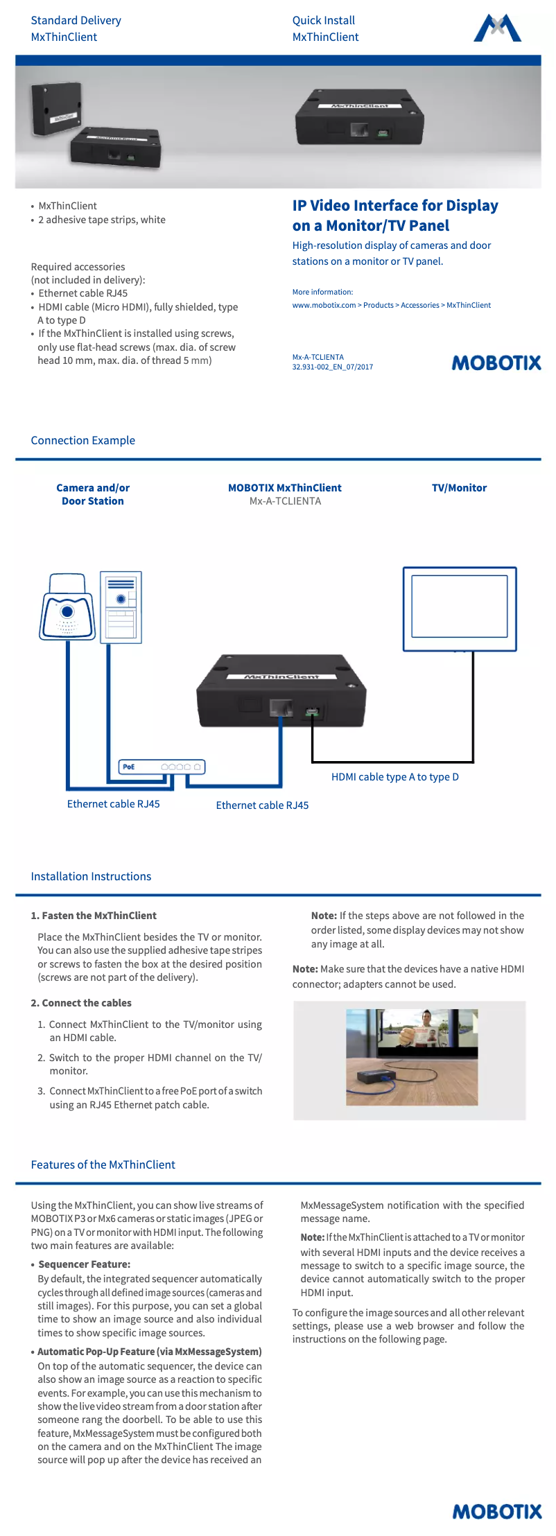 Page 1 de la notice Manuel utilisateur Mobotix MxThinClient