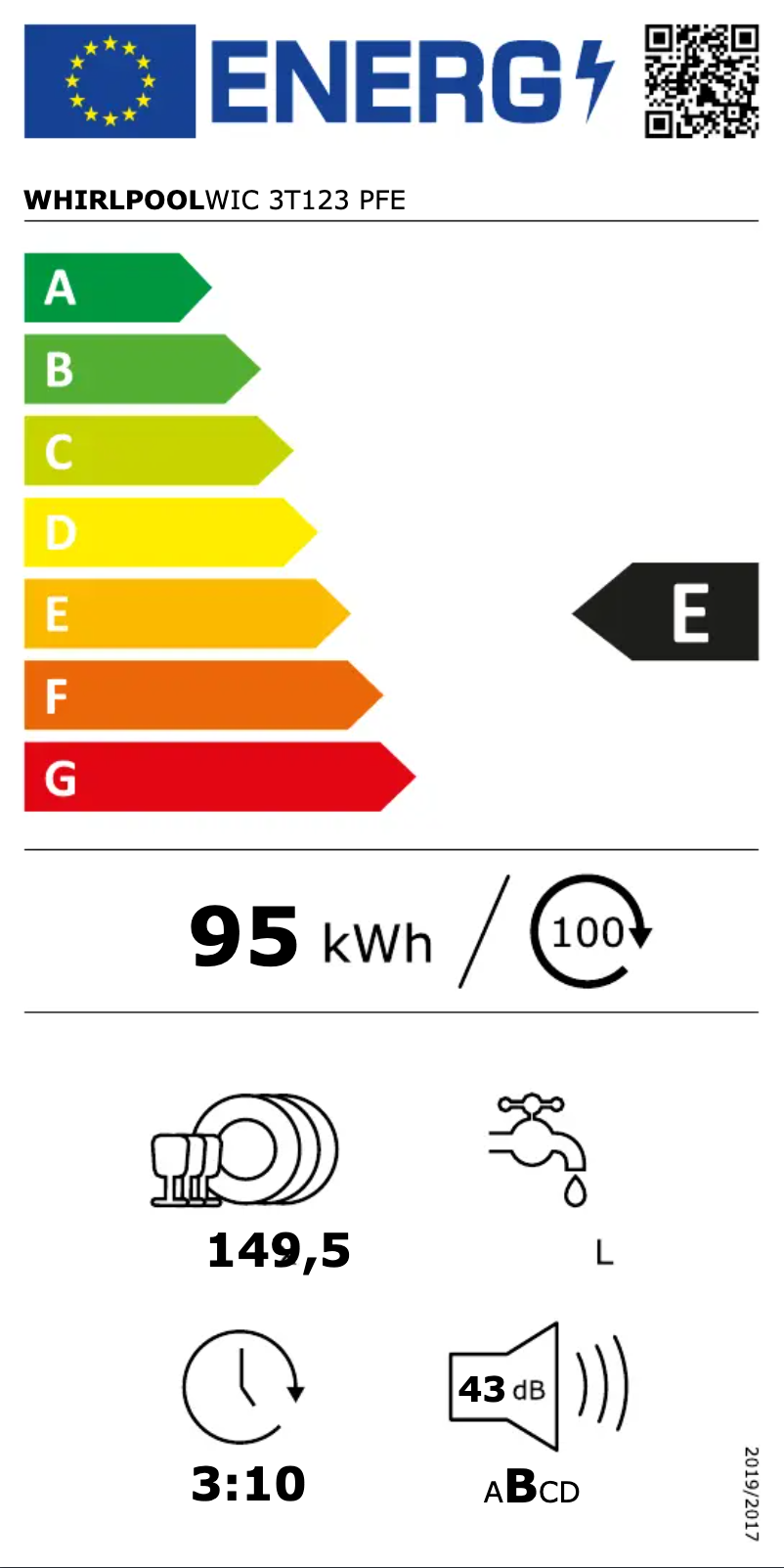 Page 1 de la notice Label énergétique Whirlpool WIC 3T123 PFE