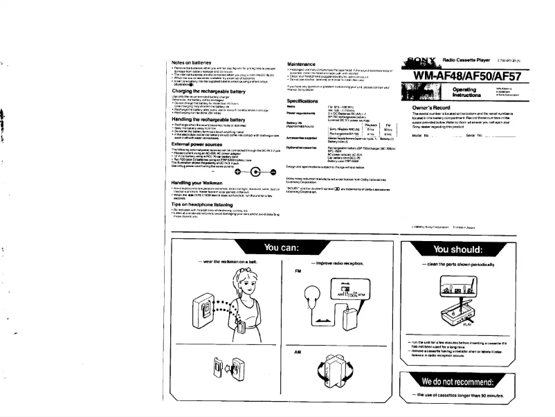Page 1 de la notice Manuel utilisateur Sony Walkman WM-AF50