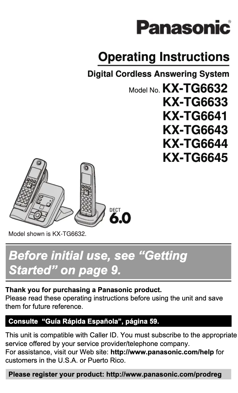 Imagen de la primera página del manual del dispositivo KX-TG6633B