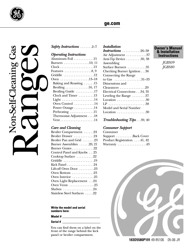Page n°1 - Manuel d'utilisation et d'entretien GE JGBS09PEHWW